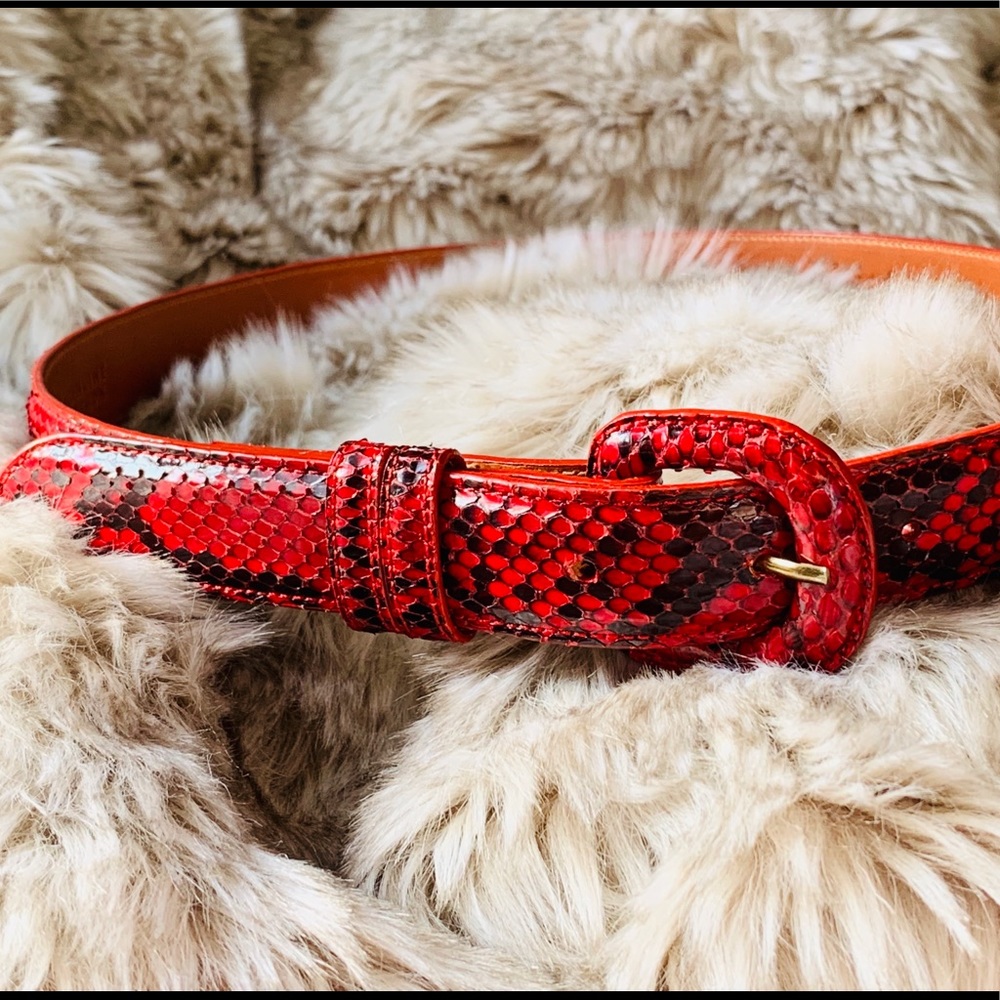 Peter Elliot Red Black Texture Python Leather Belt